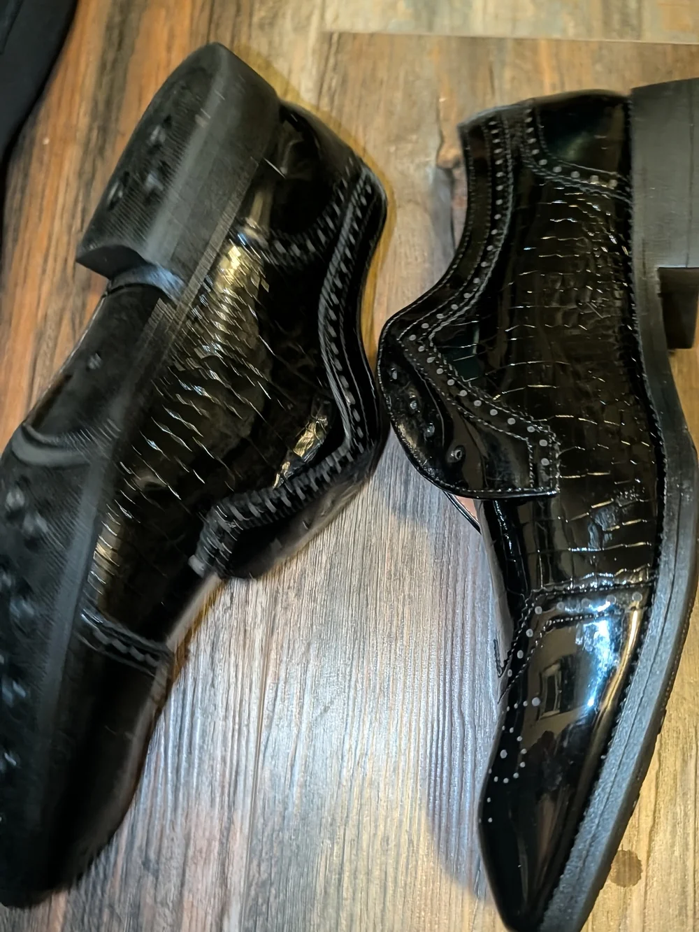 11.5 Men's Black Patent Croc-Embossed Wingtip Dress Shoes